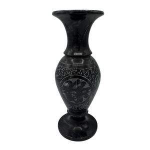 Hand-Carved Asian Black Stone Vase – 8” Tibetan or Chinese Style